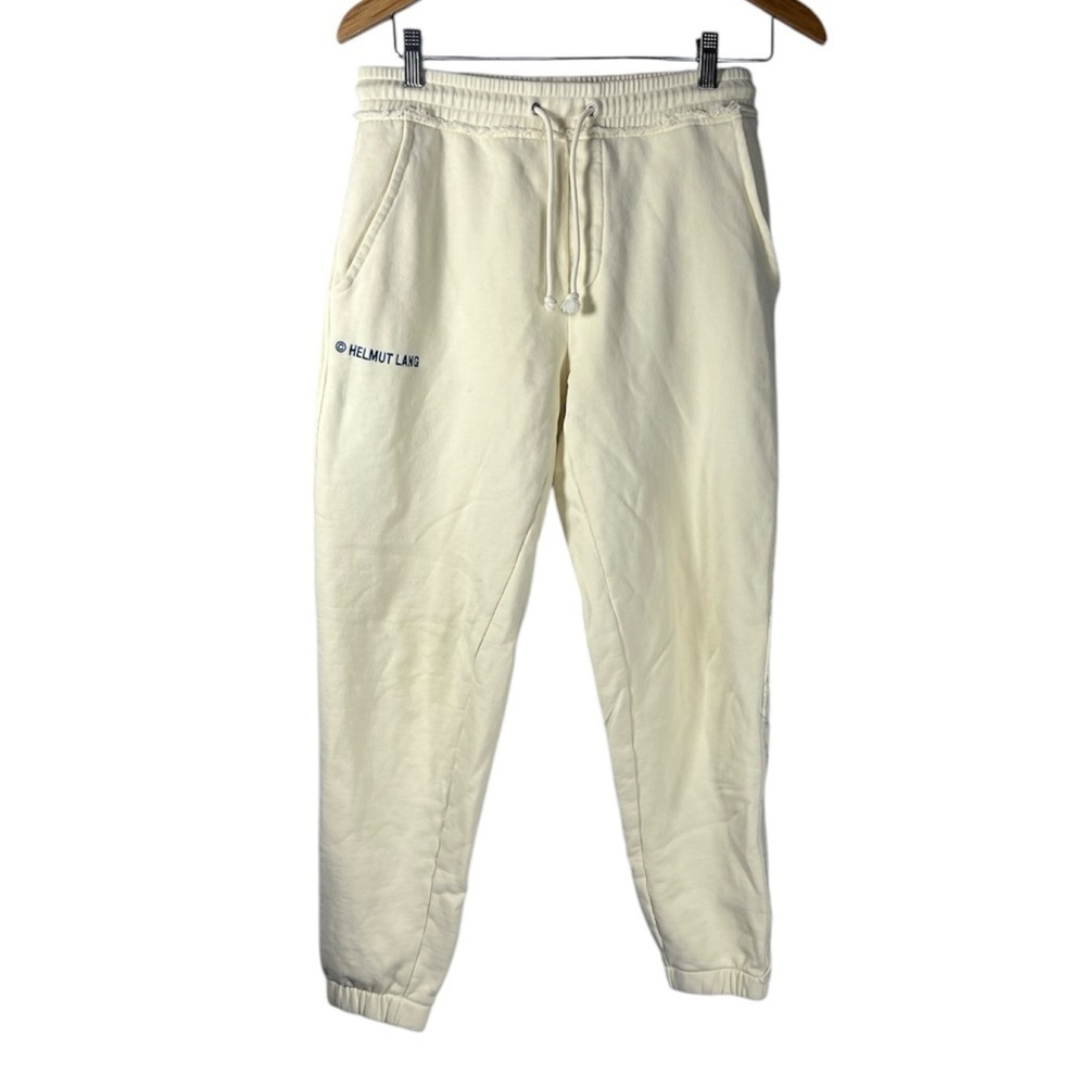 Helmut Lang Cream Jogger Pants with Logo Side Panel for Men Small